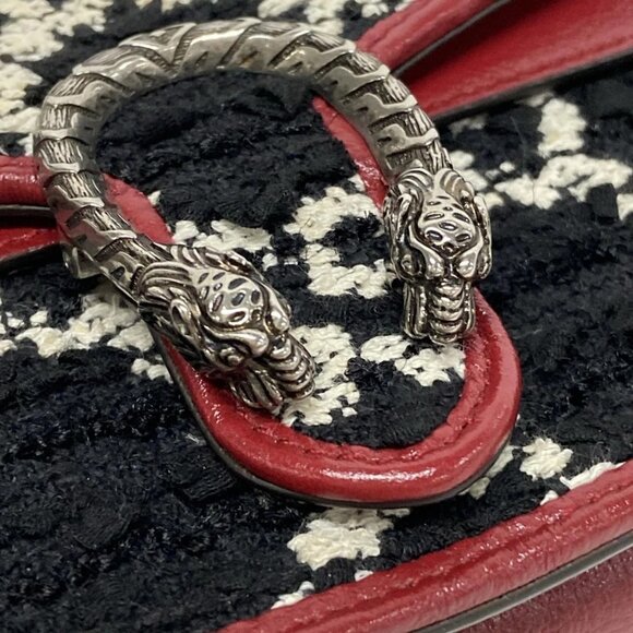 Auth GUCCI Dionysus 476432 Black White Bordeaux Tweeds Leather - Shoulder Bag - Picture 11 of 16